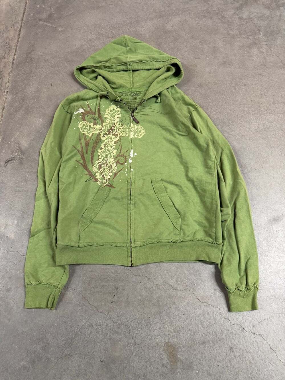 Bc Ethic Zip Up Hoodie Size S Green Cross Graphic Y2K